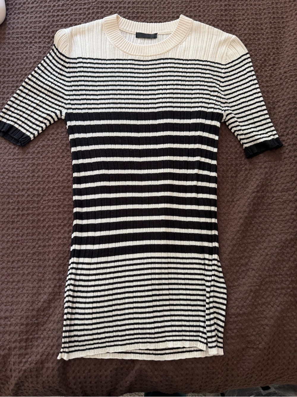 Women’s Black and Cream Striped Rib-Knit Top